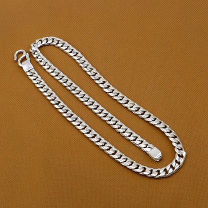 Men's 8mm solid sterling silver chain necklace with tribal oxidized design, stylish heavy jewelry from TRIBAL ORNAMENTS.