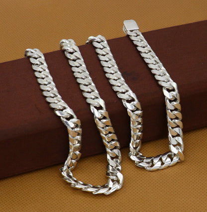 Men's 8mm solid sterling silver oxidized chain necklace with tribal-inspired heavy design, handcrafted by TRIBAL ORNAMENTS.