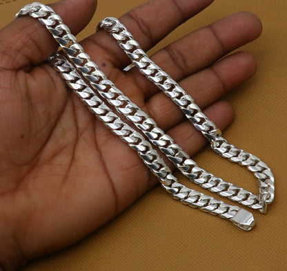 Men's heavy 8mm sterling silver chain necklace with stylish tribal design, oxidized finish, handmade tribal jewelry by Tribal Ornaments.