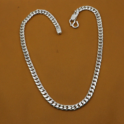 Men's heavy 8mm solid sterling silver chain necklace with stylish tribal design and oxidized finish from Tribal Ornaments.