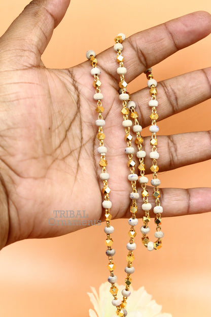 Sterling silver handmade wooden basil rosary beads with silver chain over gold polished necklace, custom Tulsi mala by TRIBAL ORNAMENTS
