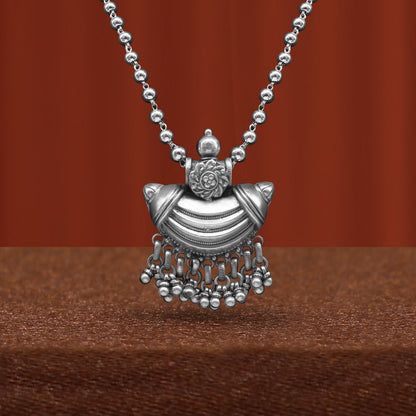 Traditional tribal style 925 sterling silver beaded long chain necklace, Indian ethnic jewelry by TRIBAL ORNAMENTS.