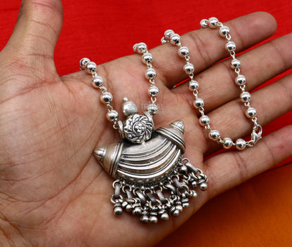 Traditional Indian tribal beaded silver necklace by TRIBAL ORNAMENTS, featuring long chain and ethnic jewelry design.