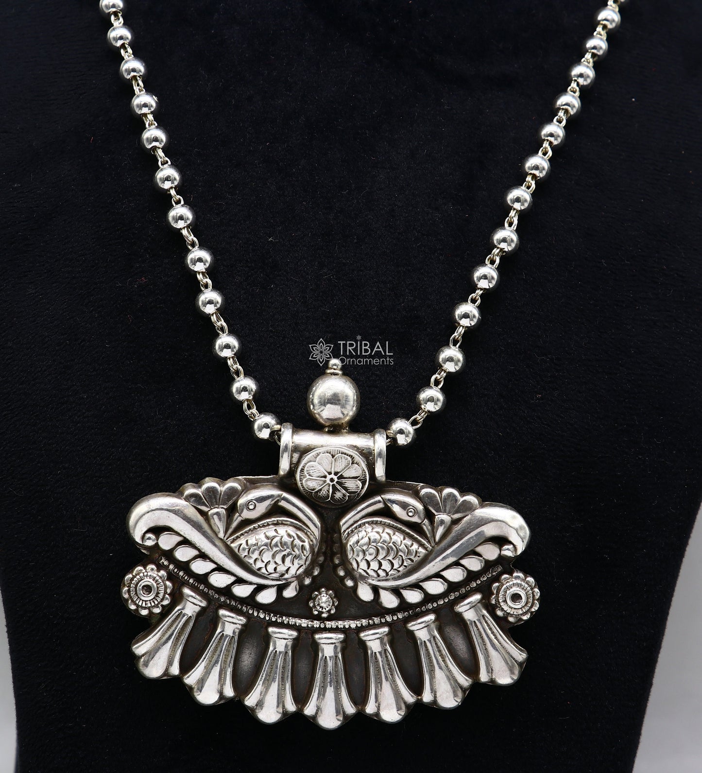 Vintage tribal-inspired 925 sterling silver pendant necklace with intricate cultural design, handmade ethnic jewelry by TRIBAL ORNAMENTS