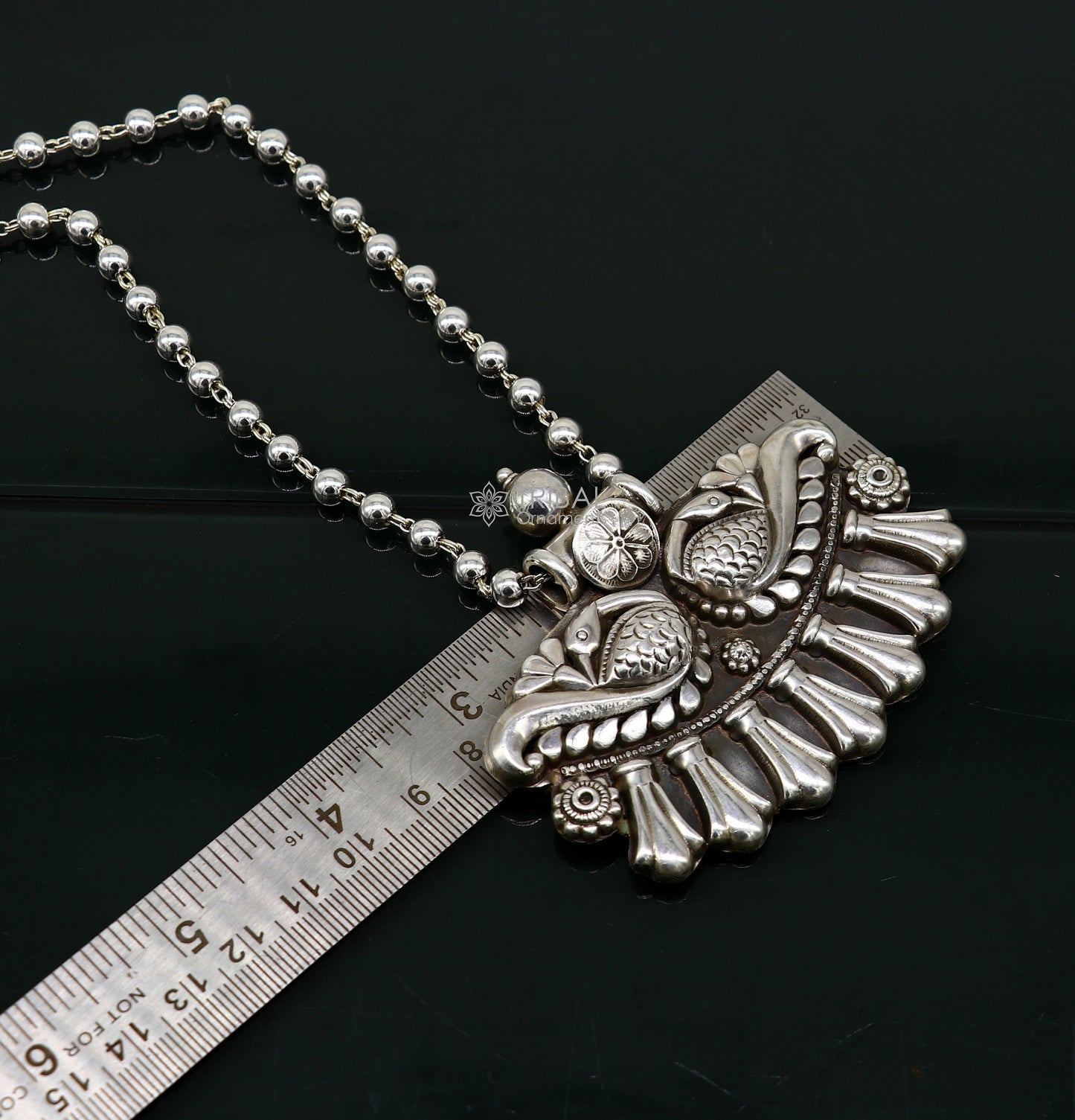 Vintage tribal-inspired 925 sterling silver long necklace with handcrafted ethnic pendant by TRIBAL ORNAMENTS.