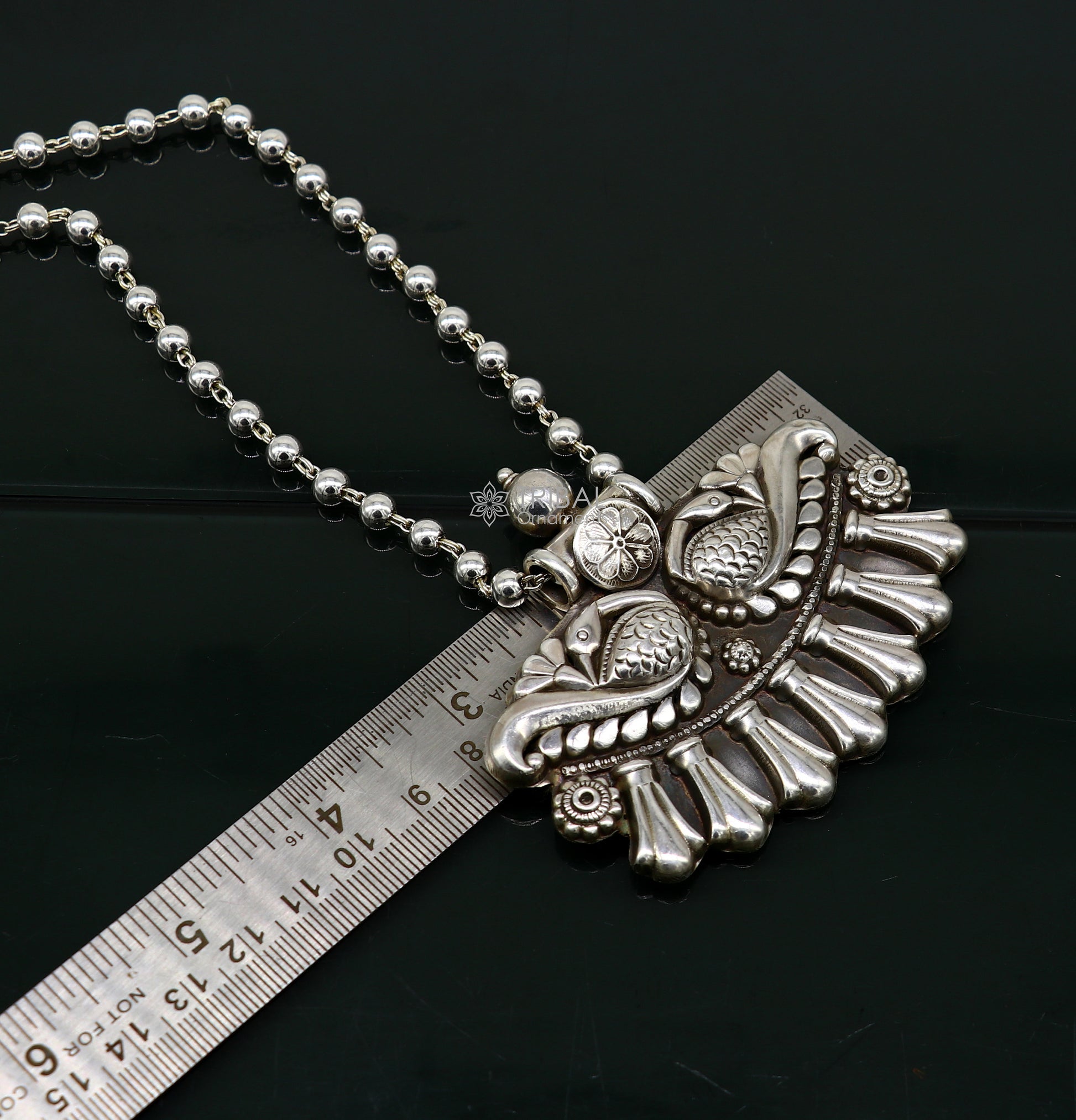 Vintage tribal-inspired 925 sterling silver long necklace with handcrafted ethnic pendant by TRIBAL ORNAMENTS.