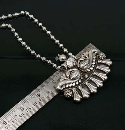 Vintage tribal-inspired 925 sterling silver long necklace with handcrafted ethnic pendant by TRIBAL ORNAMENTS.
