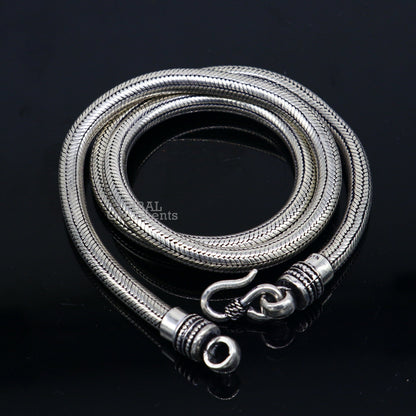 6 mm solid sterling silver snake chain necklace by Tribal Ornaments, oxidized silver finish with a sleek, trendy design.
