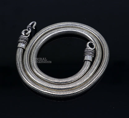 6 mm solid 925 sterling silver snake chain necklace by TRIBAL ORNAMENTS, oxidized silver finish, close-up of handmade trendy jewelry