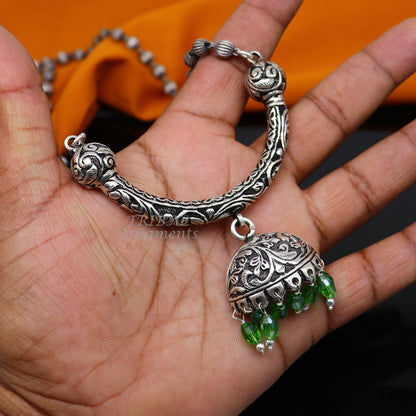 925 sterling silver beaded long necklace with unique traditional cultural design, handmade jewelry by TRIBAL ORNAMENTS