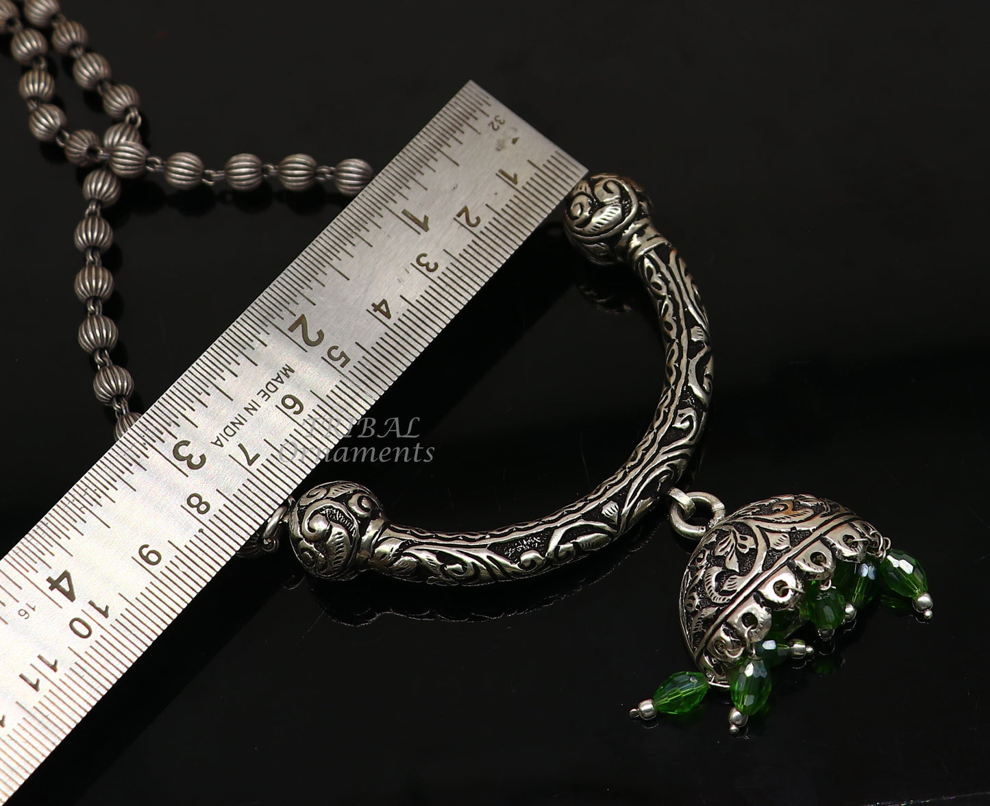 925 silver beaded long necklace with traditional and trendy design, handmade by TRIBAL ORNAMENTS, featuring 5.5mm beads.