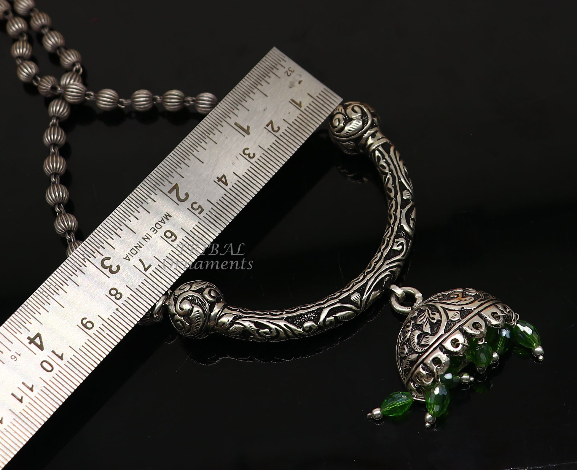 925 silver beaded long necklace with traditional and trendy design, handmade by TRIBAL ORNAMENTS, featuring 5.5mm beads.