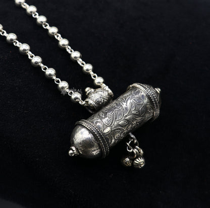 925 Sterling silver tribal pendant and amulet necklace with hanging bells, vintage design, ethnic jewelry set by TRIBAL ORNAMENTS