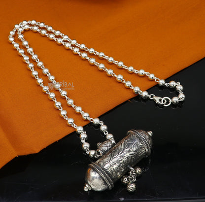 925 Sterling silver vintage tribal pendant necklace with hanging bells, part of ethnically inspired jewelry set by Tribal Ornaments.