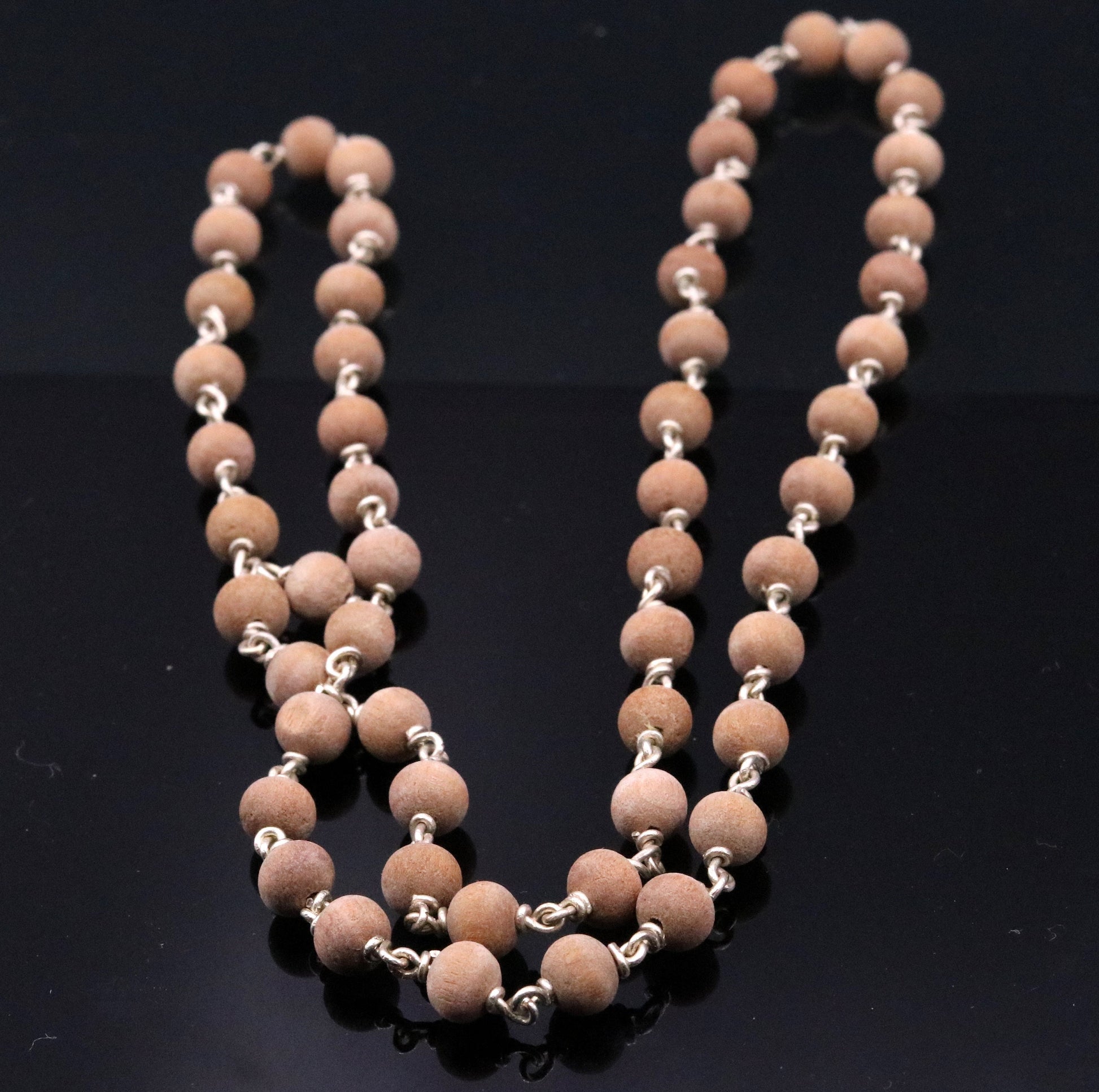 Jaap mala Sandal chandan wood handmade beads 925 solid silver handmade chain necklace to pray god from india ch29 - TRIBAL ORNAMENTS
