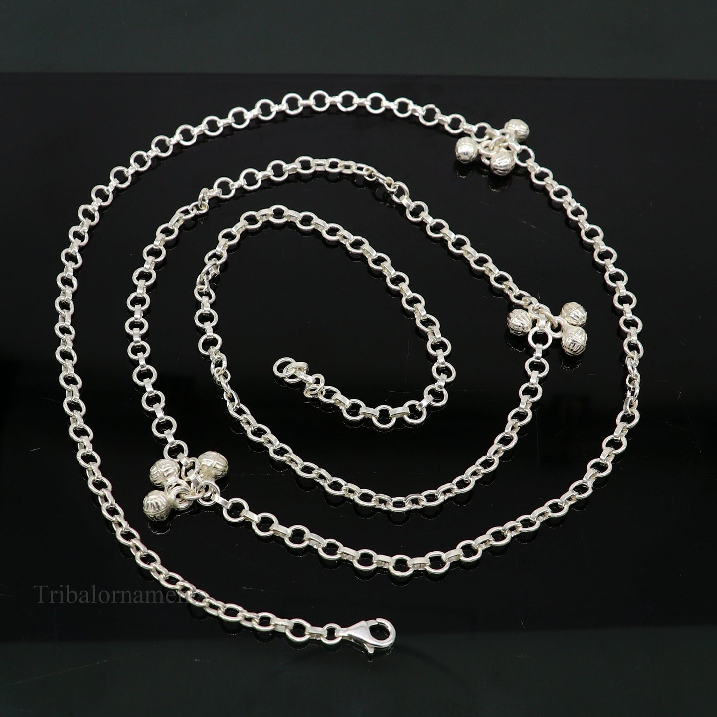 Pure 925 sterling silver handmade Link chain design belly chain, waist chain, gorgeous belly Saree chain belt for dance tribal jewelry wch09 - TRIBAL ORNAMENTS