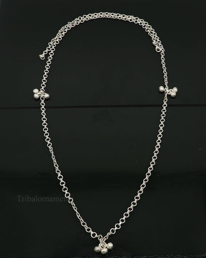 Sterling silver handmade link chain belly waist chain with intricate design, tribal jewelry belt for dance and traditional saree wear.