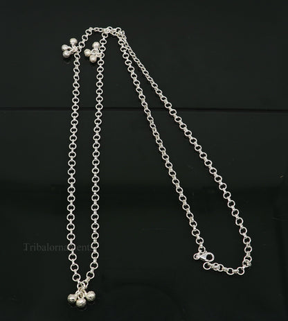 Pure 925 sterling silver handmade link chain belly and waist chain, tribal jewelry belt for dance and saree adornment.