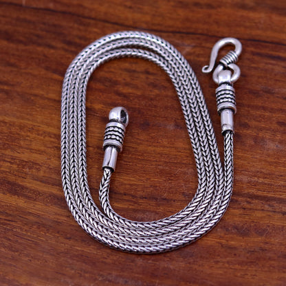 TRIBAL ORNAMENTS 2mm wheat design 925 sterling silver chain necklace with screw clasp, vintage pendant chain jewelry.