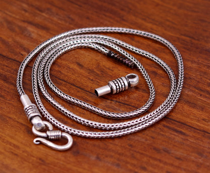 Sterling silver 2mm wheat design chain necklace by TRIBAL ORNAMENTS with screw clasp, vintage style pendant chain jewelry