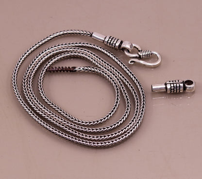 Sterling silver 2mm wheat design chain necklace by TRIBAL ORNAMENTS with screw clasp, vintage style jewelry for pendants.