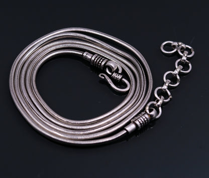 925 Sterling silver adjustable snake chain belly and waist chain with vintage design, suitable for belly dance and traditional wear