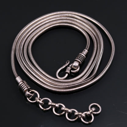 925 Sterling silver adjustable snake chain belly chain with vintage design, long waist chain, ideal for belly dance or saree wear