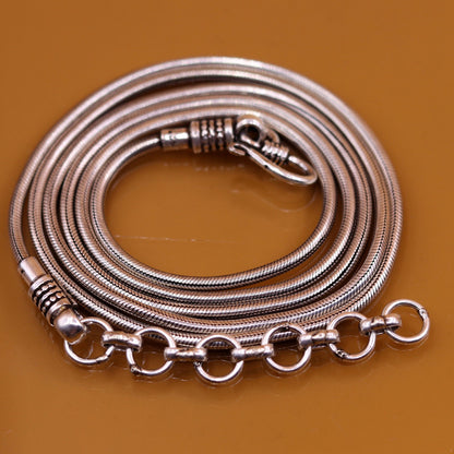 925 Sterling silver adjustable snake chain belly and waist chain with vintage design, suitable for belly dance and traditional wear.