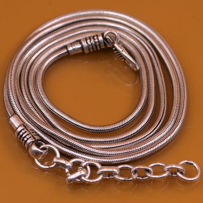 925 Sterling silver adjustable snake chain belly chain with vintage design, long waist chain for belly dance and traditional wear.