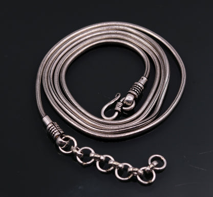 925 Sterling silver adjustable snake chain belly and waist chain with vintage design, ideal for belly dance and saree styling.
