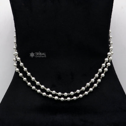 Sterling silver adjustable 6mm beaded belly chain with plain design, suitable as waist or saree chain for belly dance.
