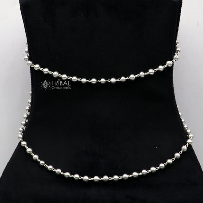 Sterling silver adjustable beaded waist chain with plain design, 6mm beads, suitable for belly dance or traditional wear.