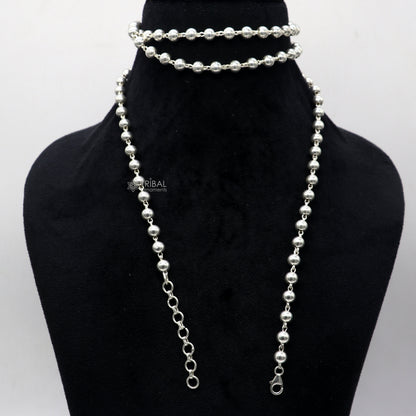 Sterling silver adjustable beaded belly chain with 6mm plain beads, suitable for waist and saree, handcrafted by Tribal Ornaments.