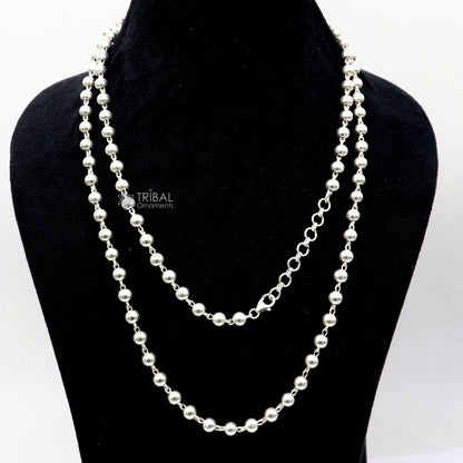 All-size 925 Sterling silver adjustable 6mm beaded belly chain with plain design, suitable for waist, saree, or belly dance.