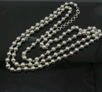 Sterling silver adjustable beaded belly chain with plain 6mm beads, ideal as a waist or saree chain for belly dance.