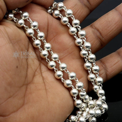 Sterling silver adjustable beaded belly chain with plain design, 6 mm beads, suitable for waist, saree, and belly dance.