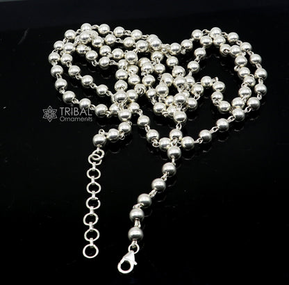 Sterling silver adjustable beaded belly chain with plain 6mm beads, suitable for waist, saree, or belly dance accessories.