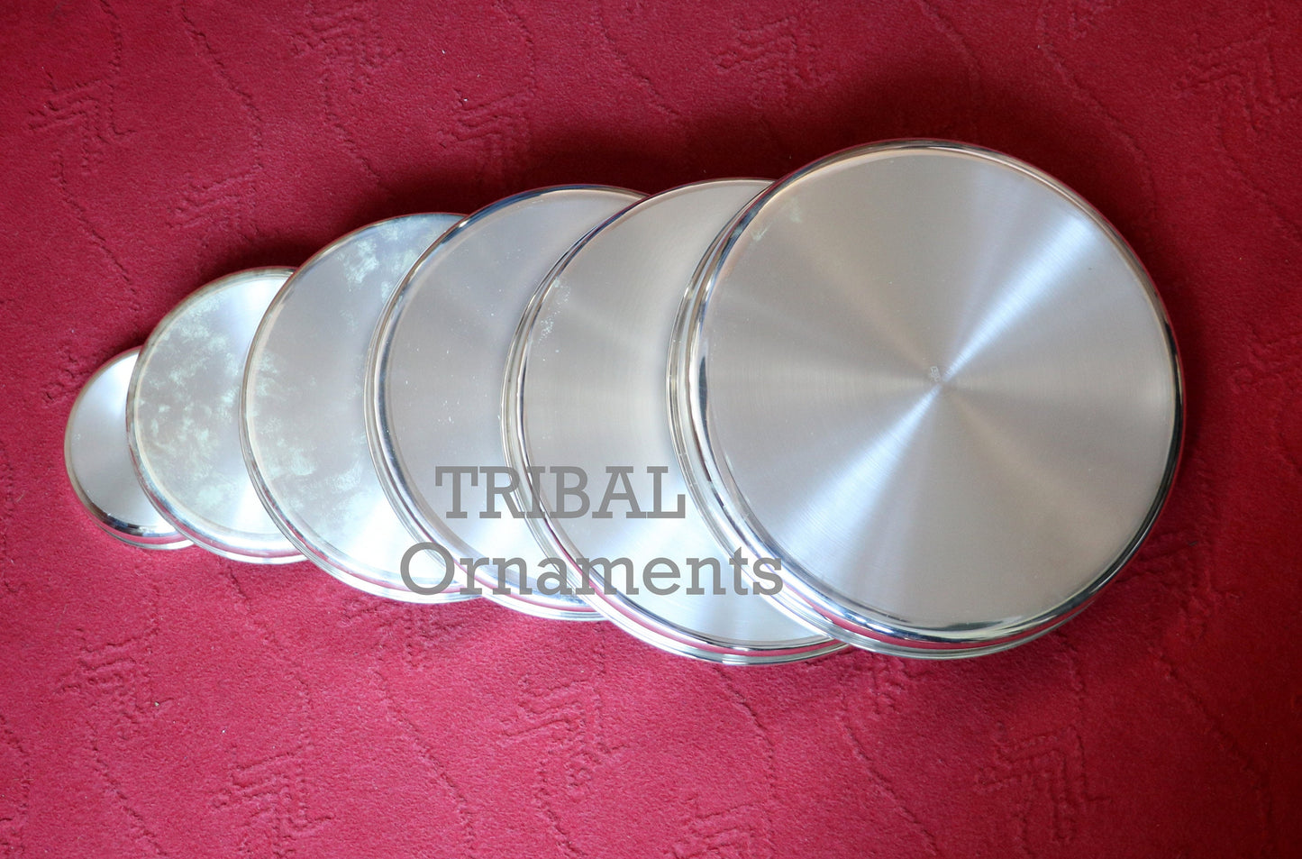 999 fine silver handmade solid Plate Thali tray, best gifting baby set for baby food, silver utensils, silver puja utensils sv264 - TRIBAL ORNAMENTS