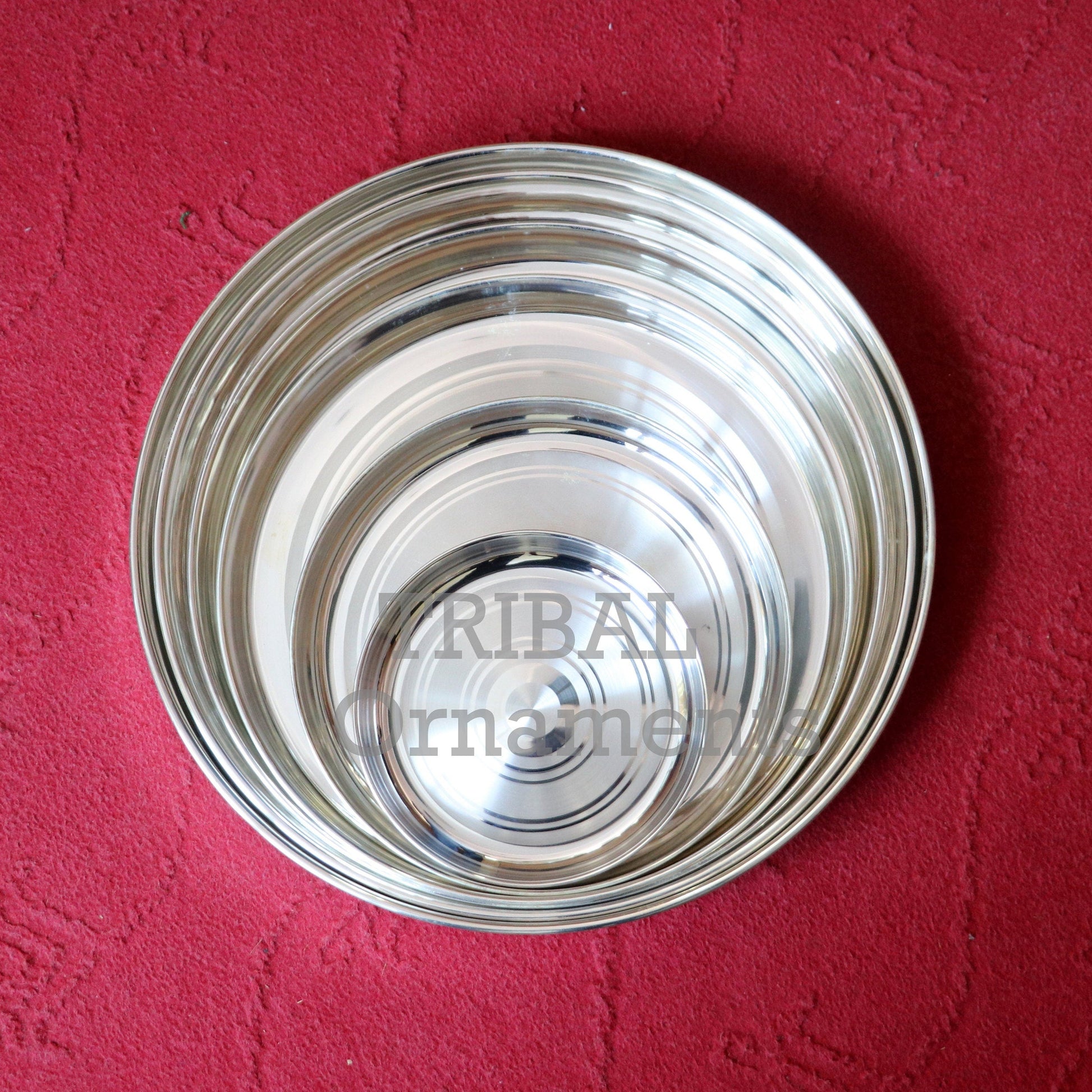 999 fine silver handmade solid Plate Thali tray, best gifting baby set for baby food, silver utensils, silver puja utensils sv264 - TRIBAL ORNAMENTS