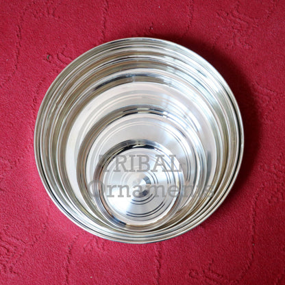 999 fine silver handmade solid Plate Thali tray, best gifting baby set for baby food, silver utensils, silver puja utensils sv264 - TRIBAL ORNAMENTS