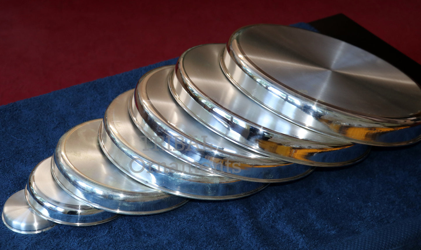 999 fine silver handmade solid Plate Thali tray, best gifting baby set for baby food, silver utensils, silver puja utensils sv264 - TRIBAL ORNAMENTS