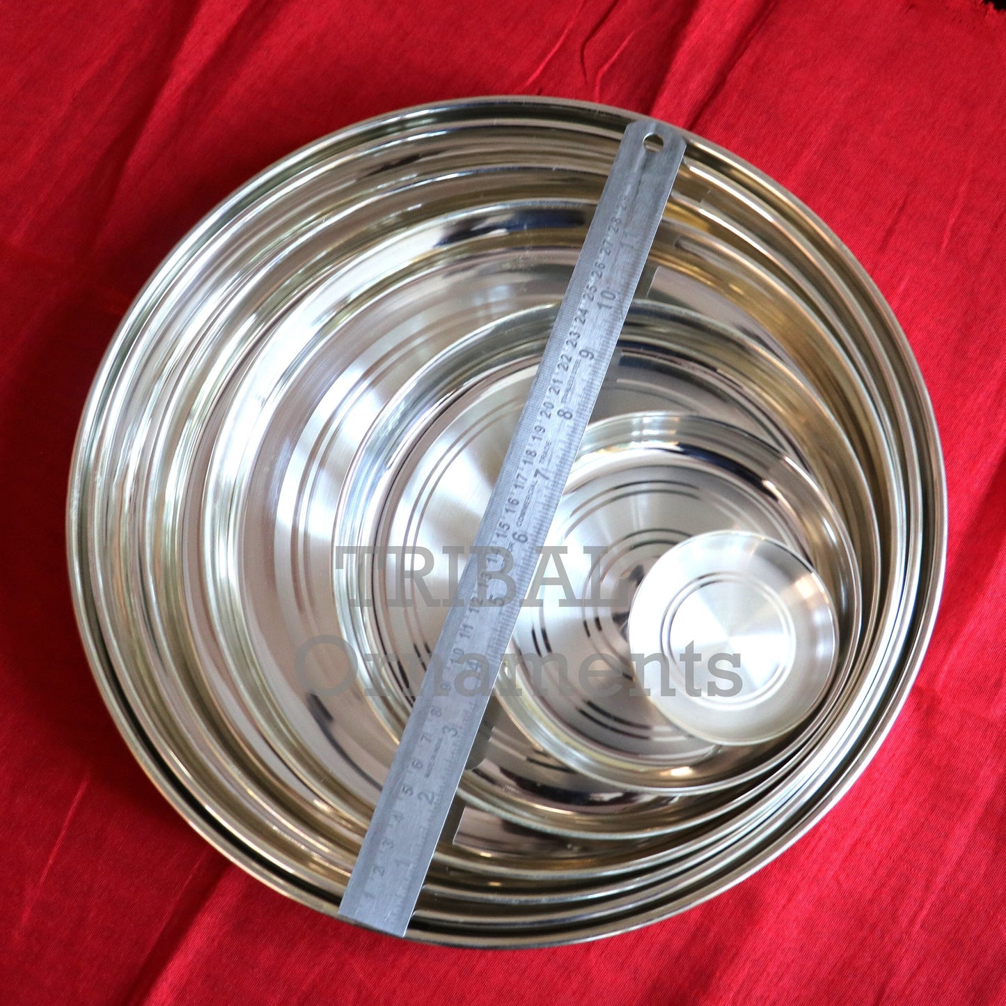 999 fine silver handmade solid Plate Thali tray, best gifting baby set for baby food, silver utensils, silver puja utensils sv264 - TRIBAL ORNAMENTS