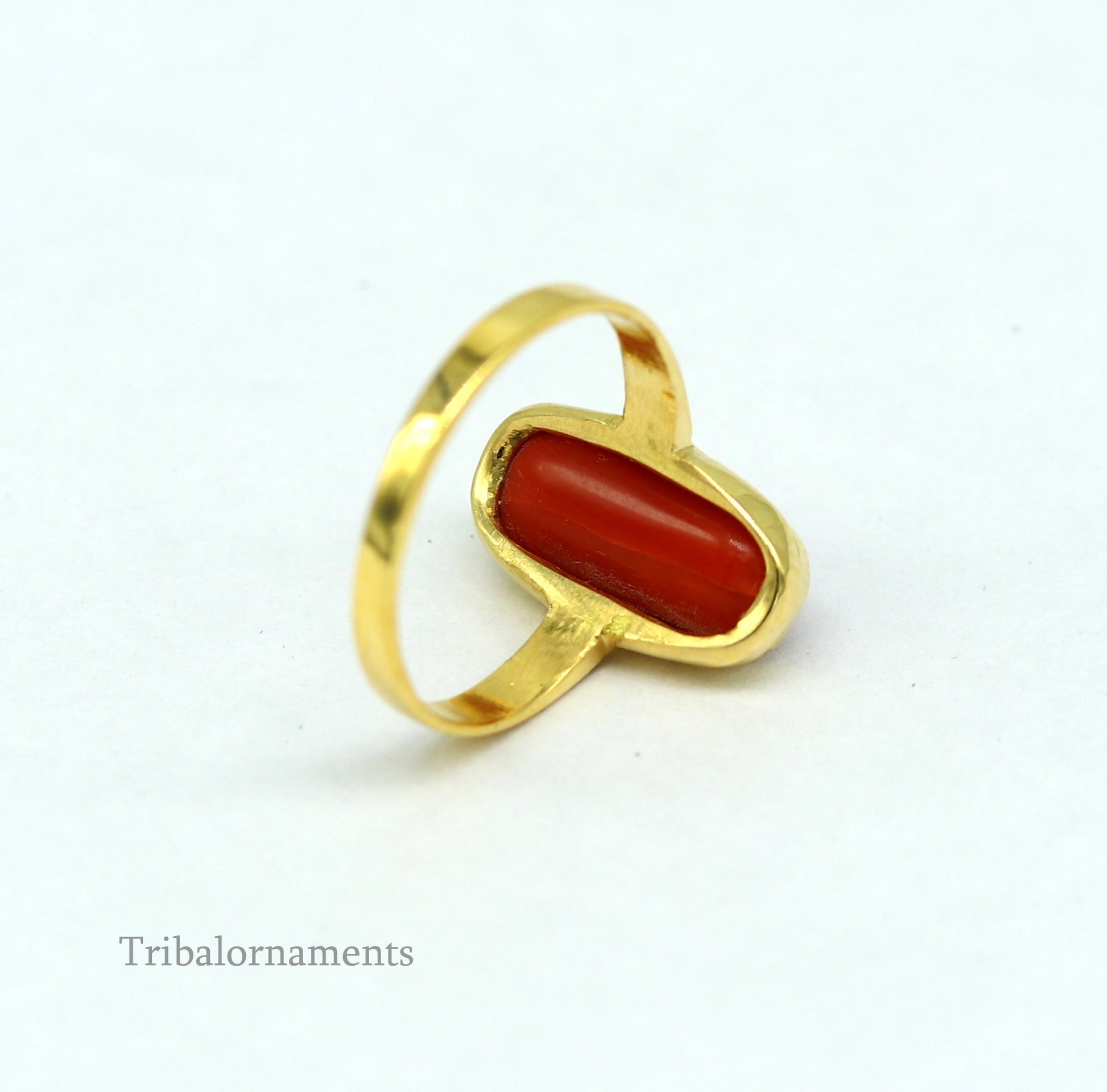 18kt or 22kt yellow gold handmade  Red coral (munga) ring band, excellent design unisex stone ring, certified hallmarked jewelry gring34 - TRIBAL ORNAMENTS