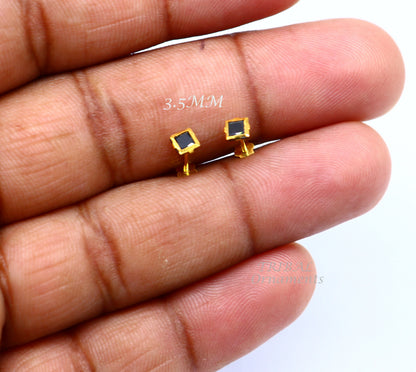 3MM/3.5MM/4MM 18kt yellow gold handmade black stone stud earring, excellent light weight daily use customized gifting unisex jewelry er158 - TRIBAL ORNAMENTS