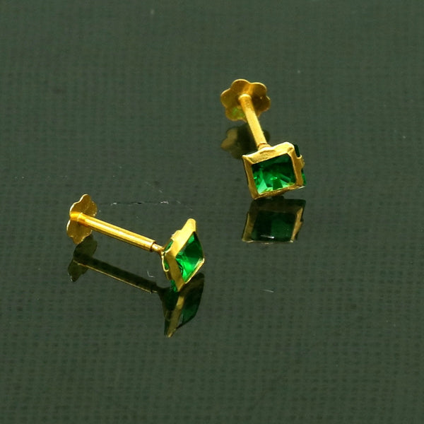 3MM OR 4mm single Green stone 18kt yellow gold handmade square shape fabulous screw back stud earring or nose pin unisex jewelry er121 - TRIBAL ORNAMENTS