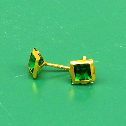 3MM OR 4mm single Green stone 18kt yellow gold handmade square shape fabulous screw back stud earring or nose pin unisex jewelry er121 - TRIBAL ORNAMENTS