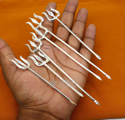 925 silver Lord Shiva Trishul trident puja utensil with intricate designs, traditional Indian goddess and god accessories from Tribal Ornaments.