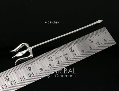 925 silver Lord Shiva Trishul trident puja utensil, goddess trishul, traditional Indian spiritual accessory from Tribal Ornaments.
