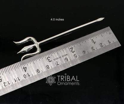 925 silver Lord Shiva Trident Trishul puja utensil, intricate goddess trishul, traditional Indian religious accessory.