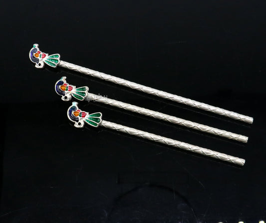 3.5"/4"/5" Flute divine 925 sterling silver handmade peacock design idol Krishna flute, silver bansuri, laddu Gopala flute su1197 - TRIBAL ORNAMENTS